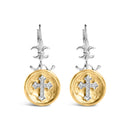 18K Yellow Gold Plated .925 Sterling Silver 1/8 Cttw Diamond Hammered Finished Medallion with Cross Drop and Dangle Earrings (I-J Color, SI1-SI2 Clarity)-1
