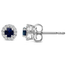 10K White Gold 3.25mm x 3.25mm Round Blue Sapphire and 1/10 Cttw Diamond Halo Stud Earrings (I-J Color, I1-I2 Clarity)-3