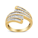 10K Yellow Gold 1 Cttw Round and Baguette-Cut Diamond Multi Row Bypass Ring Band (H-I Color, I1-I2 Clarity) - Ring Size 7-7