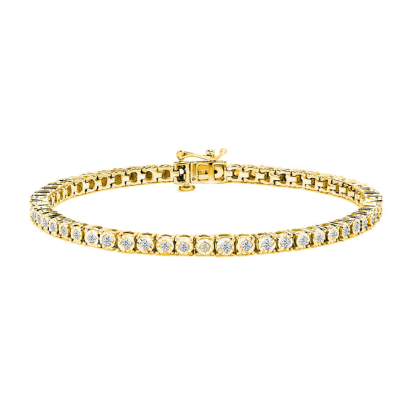 .925 Sterling Silver 1.0 Cttw Miracle-Set Diamond Round Faceted Bezel Tennis Bracelet (I-J Color, I3 Clarity) - 7"