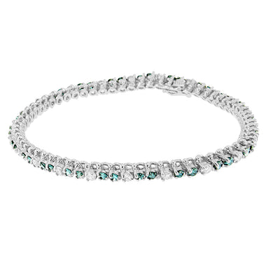 14K White Gold 4 5/8 Cttw Alternating White and Blue Diamond Martini Set Tennis Bracelet (H-I Color, I1-I2 Clarity) - 7" Inches - 0