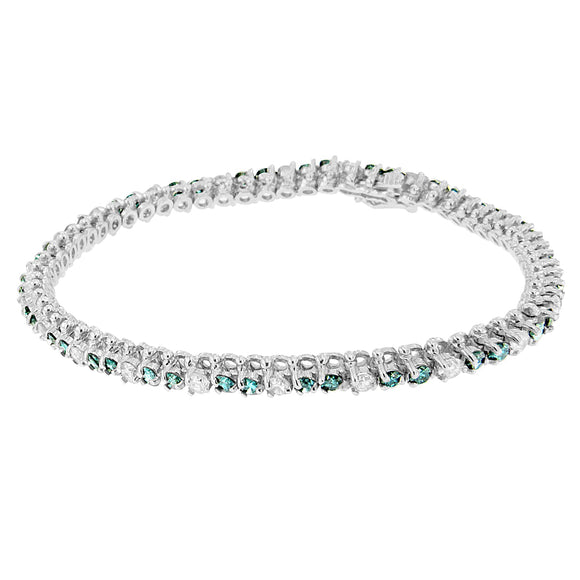 14K White Gold 4 5/8 Cttw Alternating White and Blue Diamond Martini Set Tennis Bracelet (H-I Color, I1-I2 Clarity) - 7" Inches
