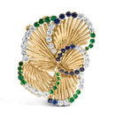 18K Yellow Gold 2 1/3 Cttw Diamond, Sapphire, and Emerald Sculpted Petal Brooch Pin (G-H Color, VS1-VS2 Clarity)-5