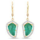 7.56 Carat Genuine Colombian Emerald and White Diamond 14K Yellow Gold Earrings-1