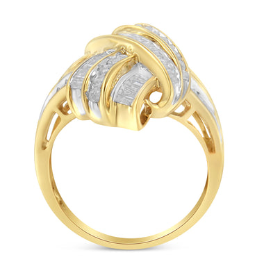 10K Yellow Gold Plated .925 Sterling Silver 1.0 Cttw Round & Baguette Diamond Knot Channel Statement Ring (I-J Color, I2-I3 Clarity) - Size 6 - 0
