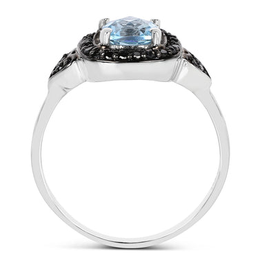 1.19 Carat Genuine Swiss Blue Topaz & Black Diamond .925 Sterling Silver Ring - 0