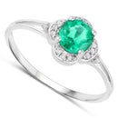0.46 Carat Genuine Zambian Emerald and White Diamond 14K White Gold Ring-2