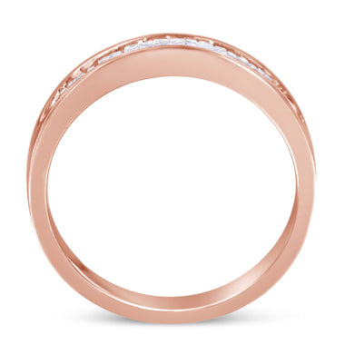 10K Rose Gold over .925 Sterling Silver 1/5 Cttw Diamond Channel-Set Stackable Band Ring (H-I Color, I1-I2 Clarity) - Size 6 3/4 - 0