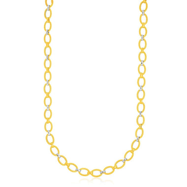 14k Two-Tone Gold Multi-Textured Oval Link Fancy Necklace