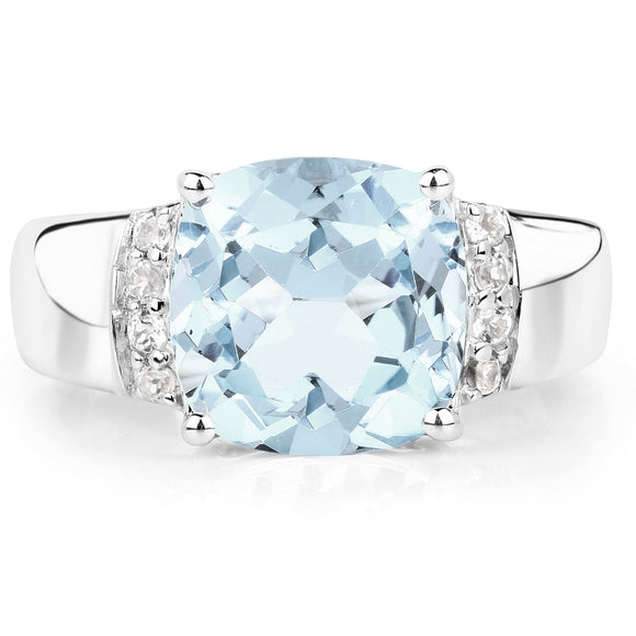 4.58 Carat Genuine Blue Topaz and White Topaz .925 Sterling Silver Ring