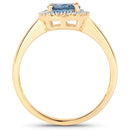 1.03 Carat Genuine Blue Sapphire and White Diamond 14K Yellow Gold Ring-2