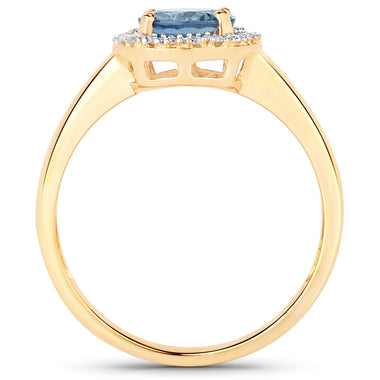 1.03 Carat Genuine Blue Sapphire and White Diamond 14K Yellow Gold Ring - 0