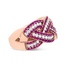 18K Rose Gold Red Ruby and 7/8 Cttw Diamond Woven Braided Band Ring (F-G Color, VS1-VS2 Clarity) - Ring Size 7-3