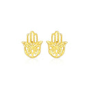 14k Yellow Gold Polished Hand of Hamsa Post Earrings-1
