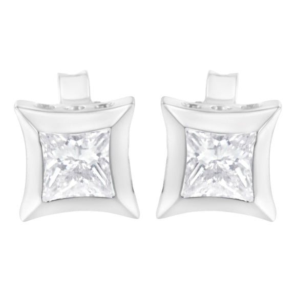 10K White Gold 1/2 Cttw Invisible Set Princess-Cut Diamond Stud Earrings (H-I Color, SI2-I1 Clarity)