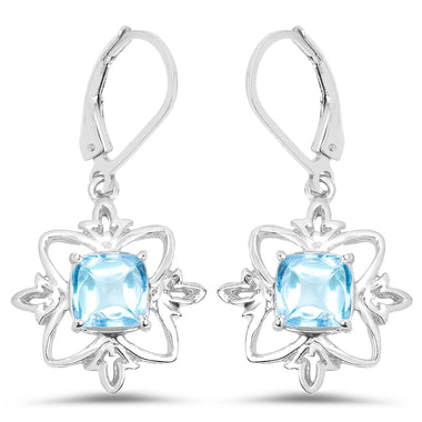 5.30 Carat Genuine Swiss Blue Topaz .925 Sterling Silver Earrings - 0