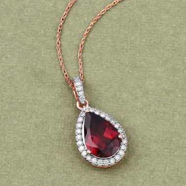 3.29 Carat Genuine Rhodolite and White Diamond 14K Rose Gold Pendant - 0