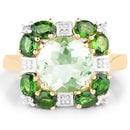 14K Yellow Gold Plated 5.36 Carat Genuine Green Amethyst, Chrome Diopside & White Topaz .925 Sterling Silver Ring-3