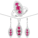 4.32 Carat Genuine Ruby and White Topaz .925 Sterling Silver 3 Piece Jewelry Set (Ring, Earrings, and Pendant w/ Chain)-1