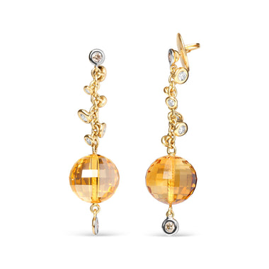18K Yellow Gold 2/3 Cttw Round Bezel Diamond and 25mm Ball Shaped Yellow Citrine Gemstone Dangle Stud Earring (Brown and G-H Color, SI1-SI2 Clarity) - 0