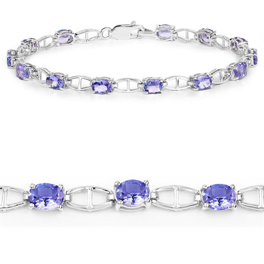 4.29 Carat Genuine Tanzanite .925 Sterling Silver Bracelet - 0