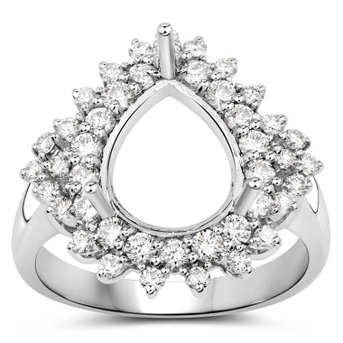 0.89 Carat Genuine White Diamond 14K White Gold Semi Mount Ring - holds 11x9mm Pear Gemstone - 0