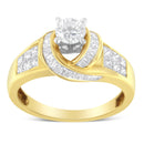 14K Two-Toned Gold Round, Baguette and Princess Cut Diamond Ring (1 1/8 Cttw, H-I Color, SI2-I1 Clarity) - Size 6-3