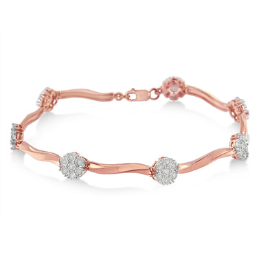 .925 10k Rose Gold Over Sterling Silver 1.0 cttw Diamond Floral Link Bracelet (I-J Color,I3 Clarity) - 0
