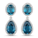 11.45 Carat Genuine London Blue Topaz and White Diamond .925 Sterling Silver Earrings-1