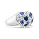 18K White Gold Blue Sapphire and 5/8 Cttw Diamond Cluster Heart Shaped  Ring (F-G Color, VS1-VS2 Clarity) - Size 7.5-3