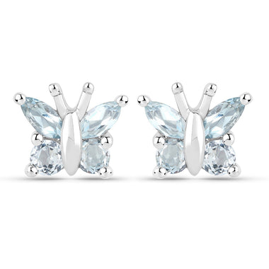 18K White Gold Plated 1.12 Carat Genuine Blue Topaz .925 Sterling Silver Earrings