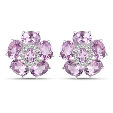 18K White Gold Plated 7.74 Carat Genuine Pink Amethyst and White Topaz .925 Sterling Silver Earrings