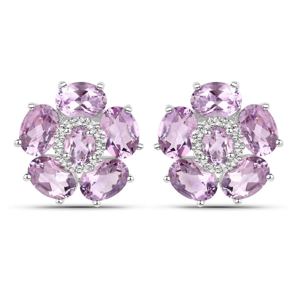 18K White Gold Plated 7.74 Carat Genuine Pink Amethyst and White Topaz .925 Sterling Silver Earrings