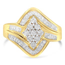 10K Yellow Gold over .925 Sterling Silver Diamond Bypass Cluster Ring (1 Cttw, I-J Color, I2-I3 Clarity) - Size 6-3