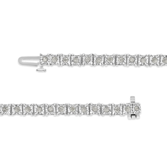 .925 Sterling Silver 1.0 Cttw Diamond Square Frame Miracle-Set Tennis Bracelet (I-J Color, I3 Clarity) - 7"