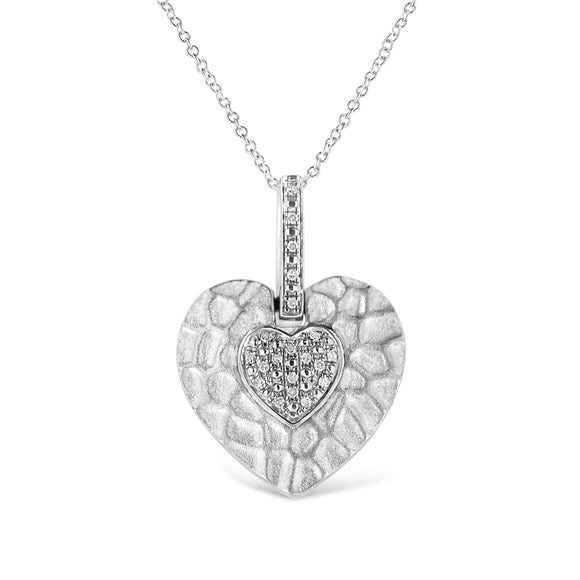 .925 Sterling Silver Pave-Set Diamond Accent Heart Shape 18" Pendant Necklace (I-J Color, I1-I2 Clarity)