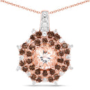 18K Rose Gold Plated 1.61 Carat Genuine Morganite, Smoky Quartz and White Zircon .925 Sterling Silver Pendant-1