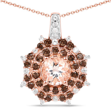 18K Rose Gold Plated 1.61 Carat Genuine Morganite, Smoky Quartz and White Zircon .925 Sterling Silver Pendant