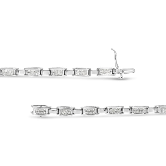 14K White Gold 2.0 Cttw Princess Cut Invisible Set Diamond Rectangular Link Bracelet (I-J Color, I1-I2 Clarity) - 7.25"