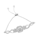 .925 Sterling Silver Diamond Cushion Frame Heart-Sides Twist 4â€-10â€ Adjustable Bolo Tennis Bolo Bracelet (I-J Color, I3 Clarity)-3