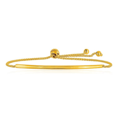 14k Yellow Gold Smooth Curved Bar Lariat Design Bracelet - 0