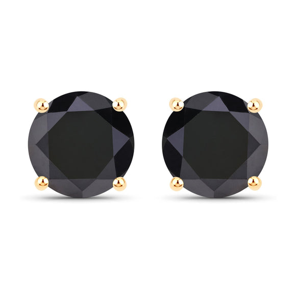 3.84 Carat Genuine Black Diamond 14K Yellow Gold Earrings