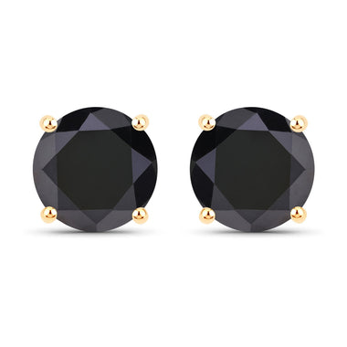 3.48 Carat Genuine Black Diamond 14K Yellow Gold Earrings