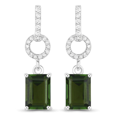 2.28 Carat Genuine Green Tourmaline and White Diamond 14K White Gold Earrings