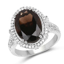 5.80 Carat Genuine Smoky Quartz & White Topaz .925 Sterling Silver Ring-1