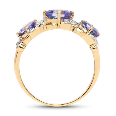 14K Yellow Gold Plated 1.20 Carat Genuine Tanzanite and White Topaz .925 Sterling Silver Ring - 0