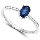 0.54 Carat Genuine Blue Sapphire and White Diamond 14K White Gold Ring-2