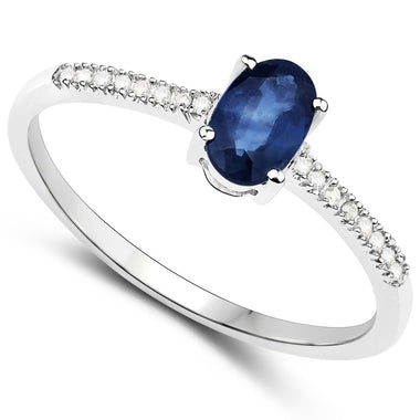 0.54 Carat Genuine Blue Sapphire and White Diamond 14K White Gold Ring - 0