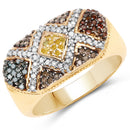 14K Yellow Gold Plated 0.61 Carat Genuine Multi Diamond .925 Sterling Silver Ring-1