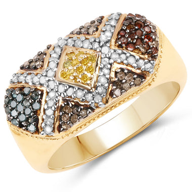 14K Yellow Gold Plated 0.61 Carat Genuine Multi Diamond .925 Sterling Silver Ring